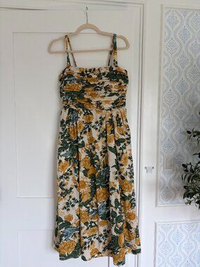 Abercrombie & Fitch Yellow and Green Floral Dress w/ Adjustable Straps